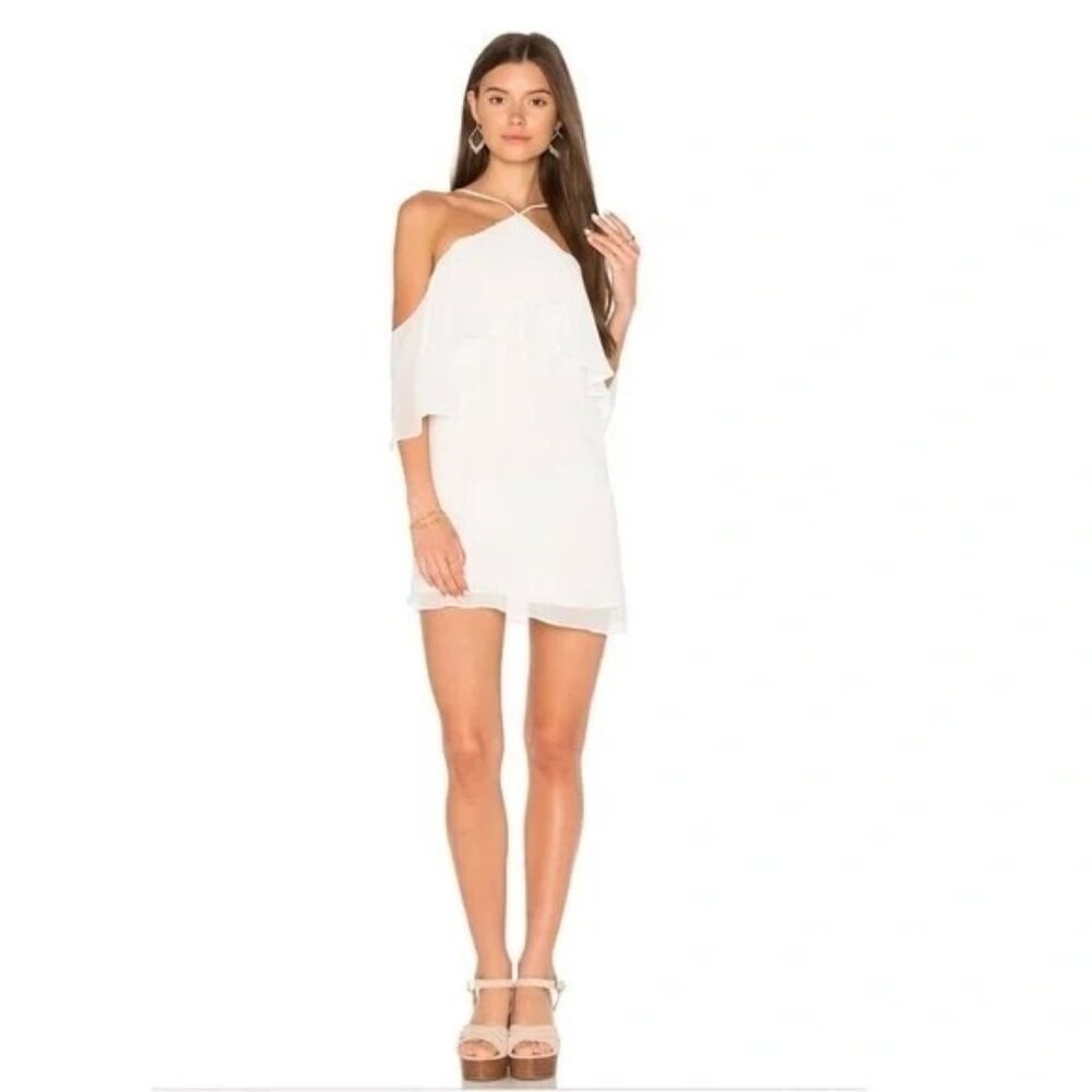 Heartloom Women's Cold Drop Sleeve Halter Mini Dress in Ivory - Sz L
